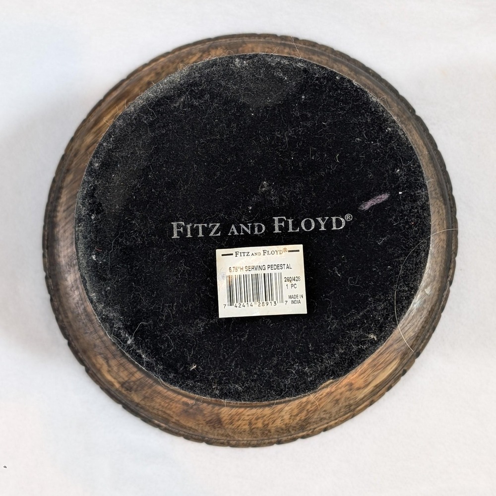 Fitz and Floyd Hand-Carved Wooden Serving Pedestal Cake Stand Decorative 6.75" - Picture 7 of 11